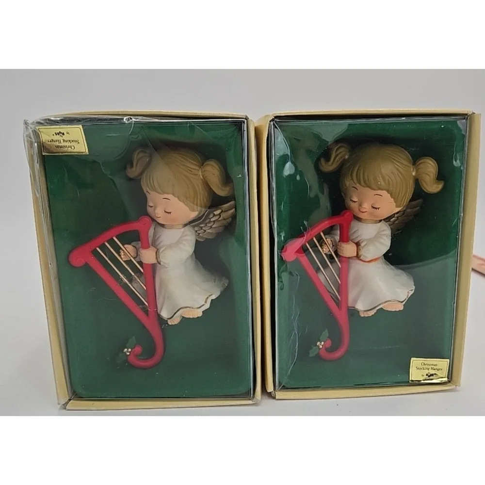 2‎ Russ Vtg Christmas Shelf Sitting Stocking Hangers Angel Angels W/ Boxes